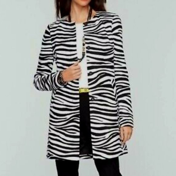 Talbots Jackets & Blazers - Talbots Petites Women's Stylish Zebra Print Coat Jacket Hidden Front Snaps, 4P,